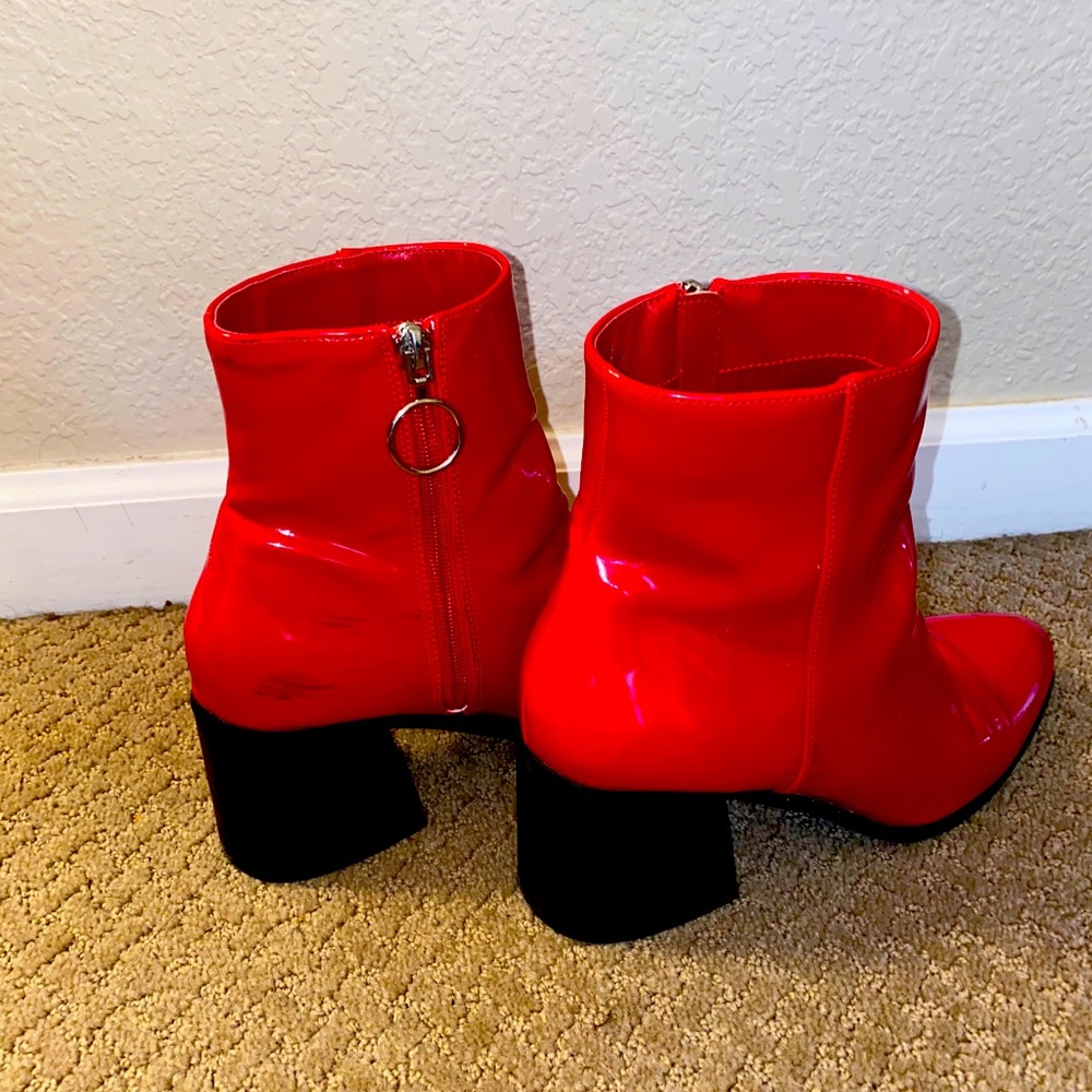 Red patent leather booties